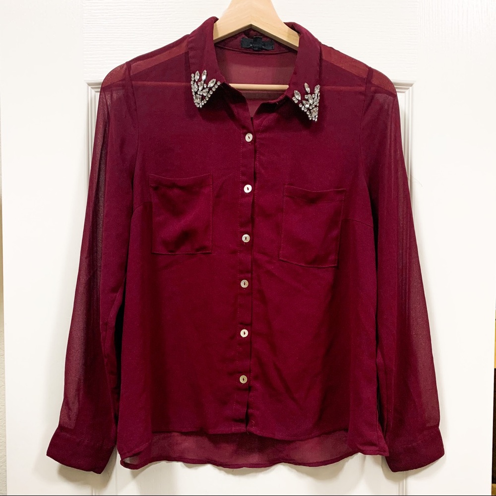 Iris Los Angeles Burgundy Button Down